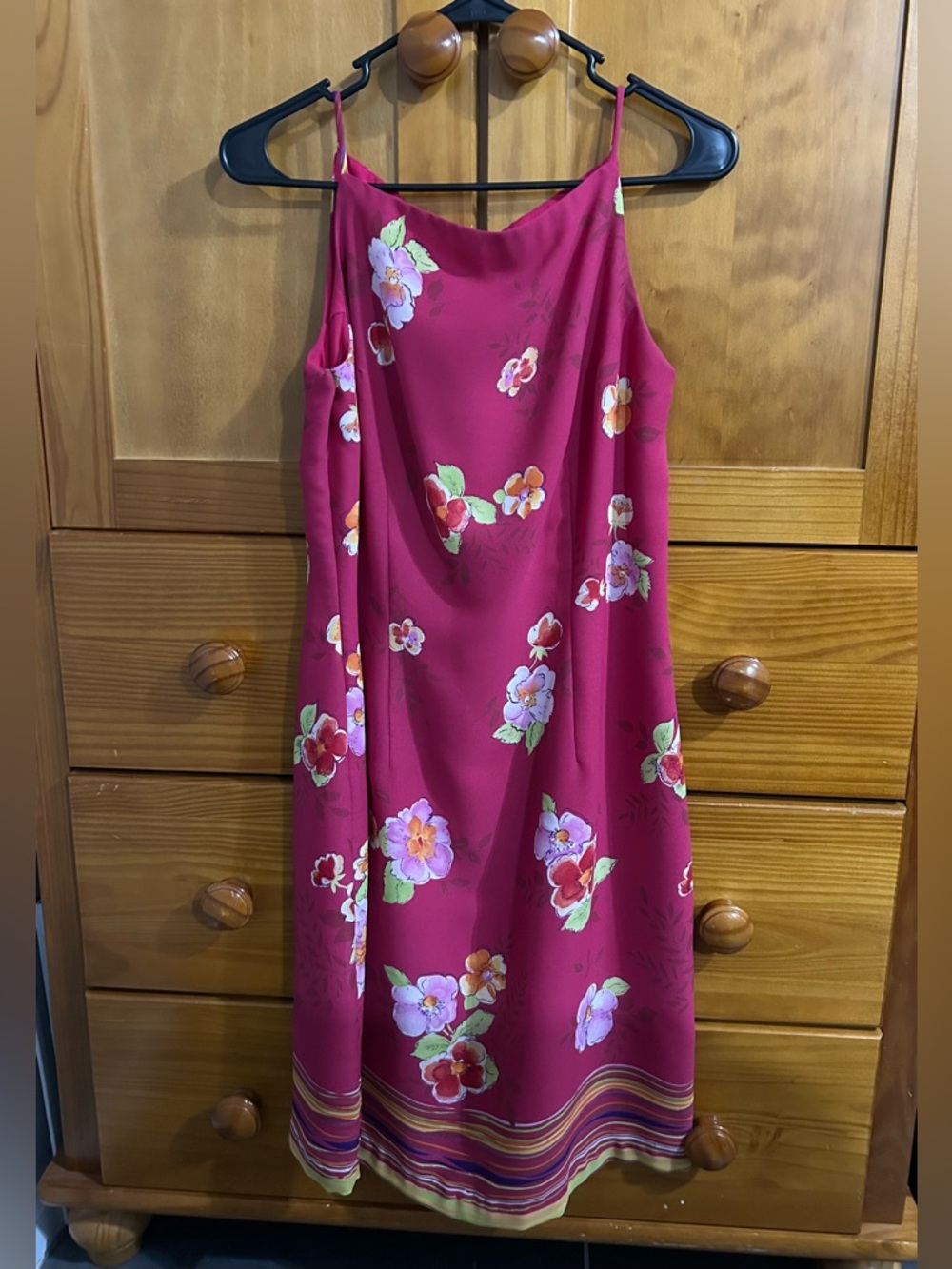 Vintage CDC Floral Pink Dress with Striped Hem